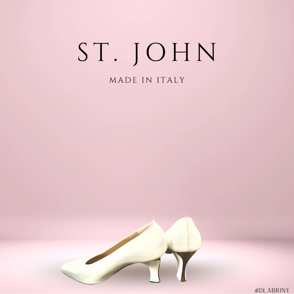 St. John Leather Heels. White with gold accents on heel. Size 6.5. Made in Italy